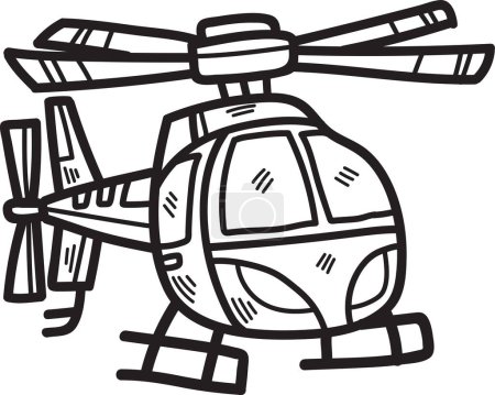 Téléchargez les illustrations : Dessin noir et blanc d'un hélicoptère. L'hélicoptère est dessiné dans un style de dessin animé et a une sensation ludique et fantaisiste. Le dessin est simple et facile à comprendre - en licence libre de droit