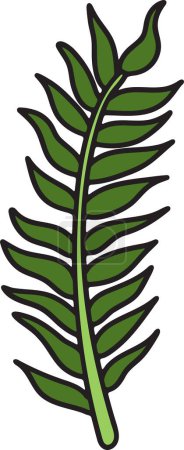 Ilustración de Una planta frondosa con un contorno negro. La hoja se dibuja de una manera estilizada, con un tallo grueso y muchas hojas pequeñas. La escena es tranquila y serena, con la planta frondosa que representa el crecimiento y la vida - Imagen libre de derechos