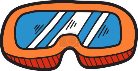 Une paire de lunettes avec un cadre noir. Les lunettes sont dessinées dans un style de dessin animé. Les lunettes sont destinées à être portées pour la natation ou la plongée
