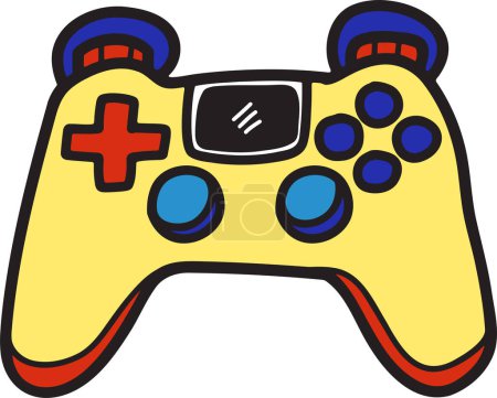 Illustration for A black and white drawing of a video game controller. The controller has a white and black design with a red button on the left side and a white button on the right side - Royalty Free Image