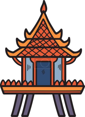 Illustration for A large building with a lot of detail and a lot of windows. The building is Asian in style - Royalty Free Image