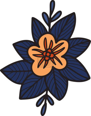 Ilustración de Dibujo blanco y negro de una flor con una hoja. La flor es pequeña y tiene un centro blanco. El dibujo tiene un estilo sencillo y elegante - Imagen libre de derechos