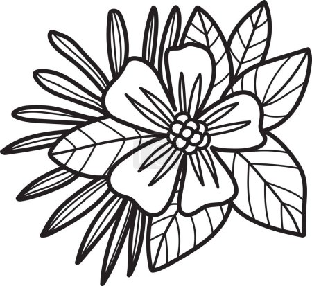 Illustration for A black and white drawing of a wreath with flowers. The wreath is made of leaves and flowers, and it is surrounded by a circle. The flowers are small and scattered throughout the wreath - Royalty Free Image