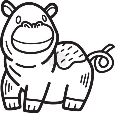 Ilustración de Un lindo animal de dibujos animados con una gran sonrisa en su cara. El animal es una jirafa con cuello largo y cabeza pequeña - Imagen libre de derechos