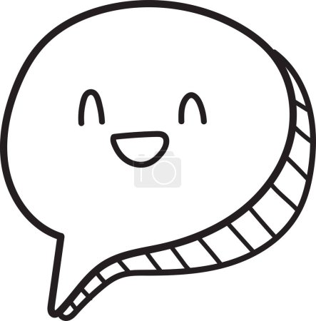 Ilustración de Una caricatura sonriente se dibuja sobre un fondo blanco. La cara sonriente está rodeada por una burbuja del habla, que también se dibuja en un estilo caricaturesco. La escena es alegre y alegre - Imagen libre de derechos