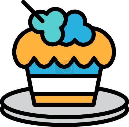 Téléchargez les illustrations : Un cupcake avec une cerise sur le dessus. La plaque est blanche - en licence libre de droit