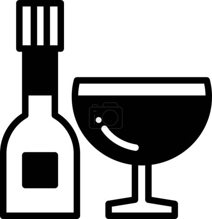 Ilustración de Una botella de vino y una copa de vino se muestran en un dibujo en blanco y negro. Concepto de relajación y disfrute, como el vino - Imagen libre de derechos