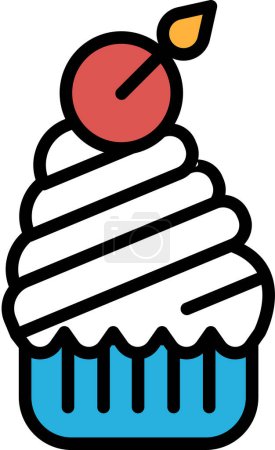 Téléchargez les illustrations : Un cupcake avec une cerise sur le dessus. La cerise est illuminée, donnant au cupcake une ambiance festive et festive - en licence libre de droit
