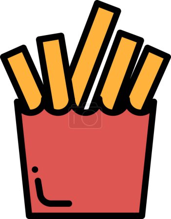 Ilustración de Un dibujo en blanco y negro de un tazón de papas fritas. Las papas fritas se cortan en tiras largas y delgadas y se disponen de una manera que parecen estar en un tazón - Imagen libre de derechos
