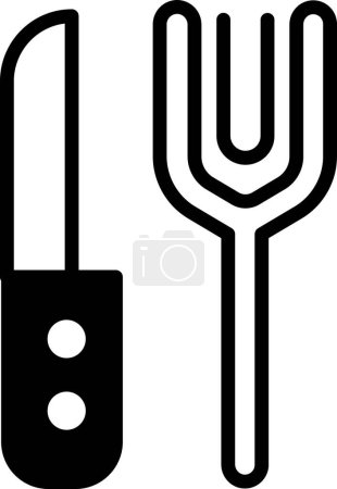 Ilustración de Un cuchillo y un tenedor se muestran en un dibujo en blanco y negro. El cuchillo está en el lado izquierdo del tenedor, y el tenedor está en el lado derecho. Concepto de simplicidad y elegancia - Imagen libre de derechos