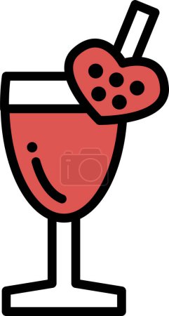 Ilustración de Una copa de vino con una fresa en forma de corazón en la parte superior. La copa de vino se llena con un líquido transparente y la fresa se coloca encima de ella - Imagen libre de derechos
