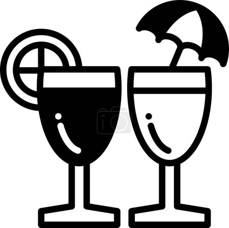 Ilustración de Dos vasos de una bebida con una cuña de limón en uno de ellos. Un paraguas está encima del otro cristal - Imagen libre de derechos