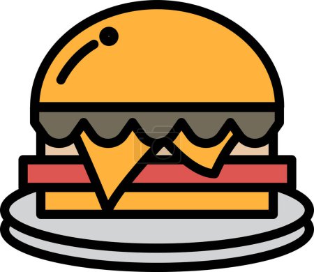 Ilustración de Un dibujo en blanco y negro de una hamburguesa con queso en la parte superior. La hamburguesa está sentada en un plato - Imagen libre de derechos