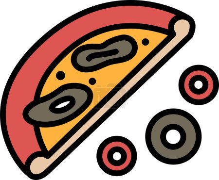 Téléchargez les illustrations : Une tranche de pizza avec du fromage fondu dessus. La pizza est coupée en deux et a quelques garnitures dessus - en licence libre de droit