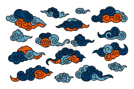 Ilustración de Una ilustración de nube china o japonesa Dibujado a mano en estilo de línea - Imagen libre de derechos