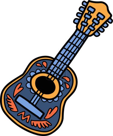 Ilustración de Una ilustración de guitarra de estilo mexicano dibujado a mano en estilo de línea - Imagen libre de derechos