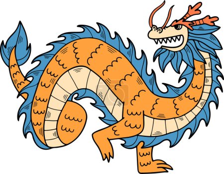 Téléchargez les illustrations : A Chinese or Japanese style dragon illustration Hand drawn in line style - en licence libre de droit
