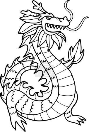 Téléchargez les illustrations : Une illustration de dragon de style chinois ou japonais Dessiné à la main dans le style ligne - en licence libre de droit