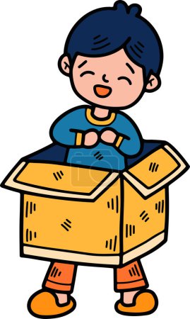 Téléchargez les illustrations : The child with gift box Hand drawn illustrations in line art style - en licence libre de droit