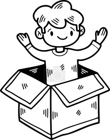 Téléchargez les illustrations : L'enfant avec boîte cadeau Illustrations dessinées à la main dans le style line art - en licence libre de droit