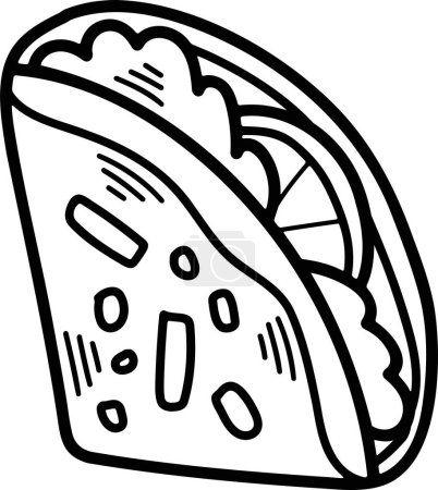 Téléchargez les illustrations : Le Burrito ou Sandwich Illustrations dessinées à la main dans le style line art - en licence libre de droit