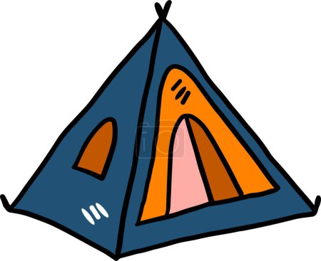 Ein Zelt mit Tür und Fenster. Das Zelt ist schwarz-weiß. Das Zelt ist ein Symbol für Abenteuer und Entdeckung