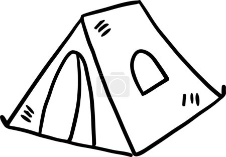 A tent with a door and a window. The tent is black and white. The tent is a symbol of adventure and exploration
