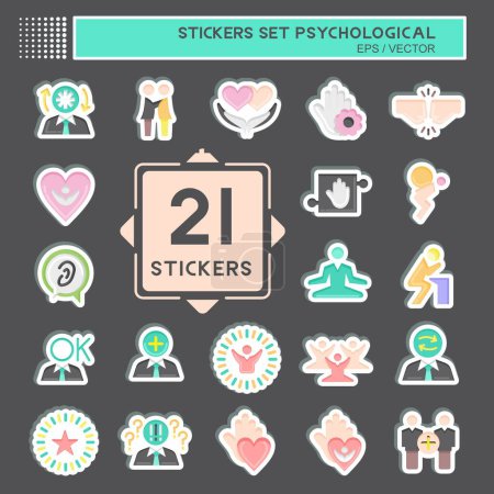 Téléchargez les illustrations : Sticker Set Psychological. related to Psychological symbol. simple illustration. emotions, empathy, assistance - en licence libre de droit