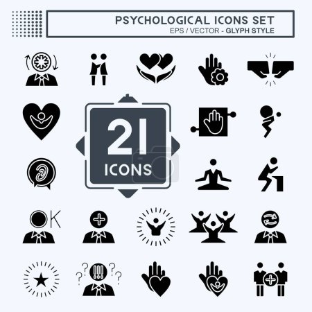 Téléchargez les illustrations : Icon Set Psychological. related to Psychological symbol. glyph style. simple illustration. emotions, empathy, assistance - en licence libre de droit
