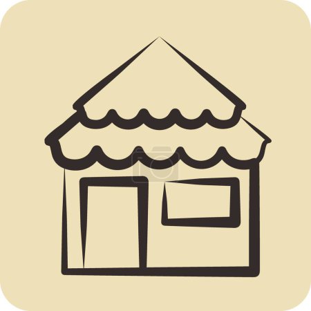 Illustration for Icon Bungalow. suitable for Summer symbol. hand drawn style. simple design editable. design template vector. simple illustration - Royalty Free Image