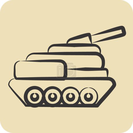 Téléchargez les illustrations : Icône Tank. lié au symbole militaire. style dessiné à la main. conception simple modifiable. illustration simple - en licence libre de droit
