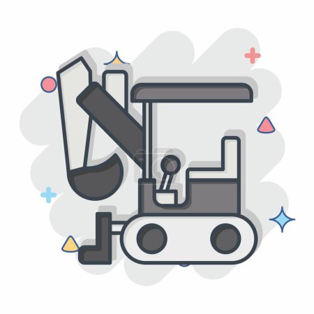 Illustration for Icon Compact Excavator. related to Construction Vehicles symbol. comic style. simple design editable. simple illustration - Royalty Free Image