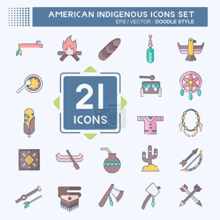 Illustration for Icon Set American Indigenous. related to Primitive symbol. doodle style. simple design editable. simple illustration - Royalty Free Image