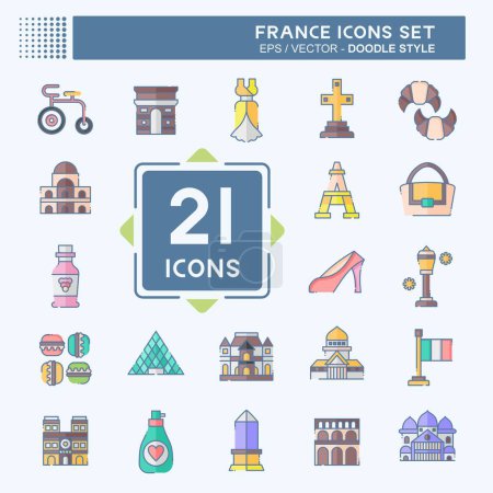 Ilustración de Icon Set Francia. relacionado con el símbolo de vacaciones. estilo garabato. diseño simple editable. ilustración simple - Imagen libre de derechos