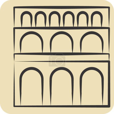Illustration for Icon Pont Du Gard. related to France symbol. hand drawn style. simple design editable. simple illustration - Royalty Free Image