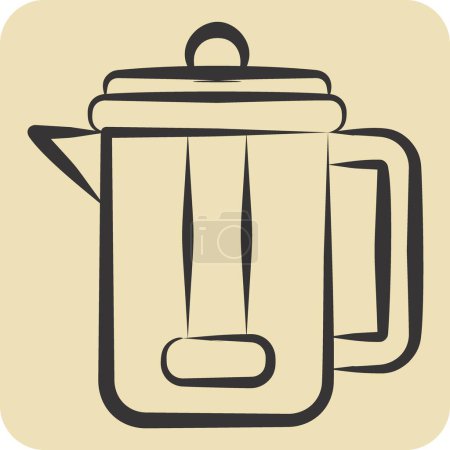 Ilustración de Icono Prensa Francesa. relacionado con el símbolo del café. estilo dibujado a mano. diseño simple editable. ilustración simple - Imagen libre de derechos