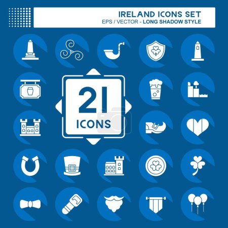 Ilustración de Icon Set Irlanda. relacionado con el símbolo de vacaciones. estilo de sombra larga. diseño simple editable. ilustración simple - Imagen libre de derechos