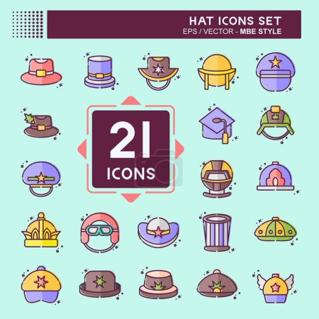 Illustration for Icon Set Hat. related to Accessories symbol. MBE style. simple design editable. simple illustration - Royalty Free Image