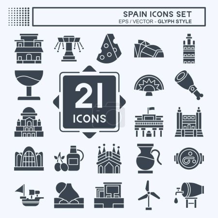 Illustration for Icon Set Spain. related to Holiday symbol. glyph style. simple design editable. simple illustration - Royalty Free Image