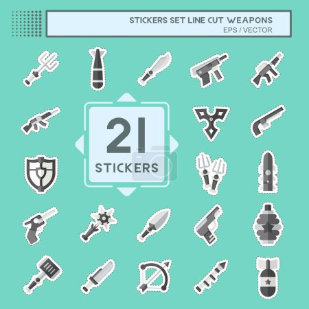 Sticker line cut Set Weapons. related toTools of War symbol. simple design editable. simple illustration