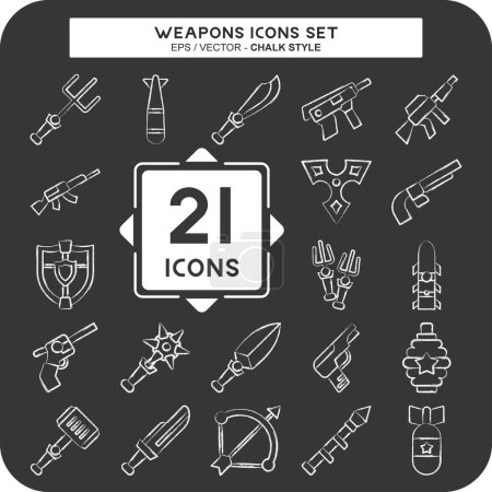 Icon Set Weapons. related toTools of War symbol. chalk Style. simple design editable. simple illustration