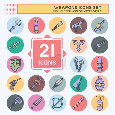 Icon Set Weapons. related toTools of War symbol. color mate style. simple design editable. simple illustration