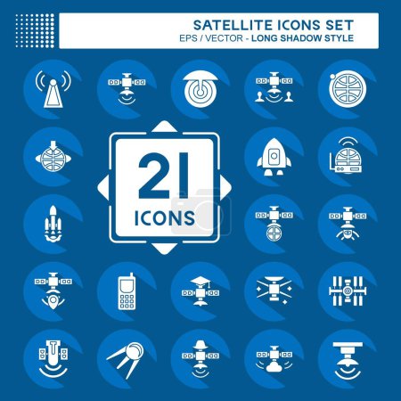 Icon Set Satellite. related to Space symbol. long shadow style. simple design editable. simple illustration