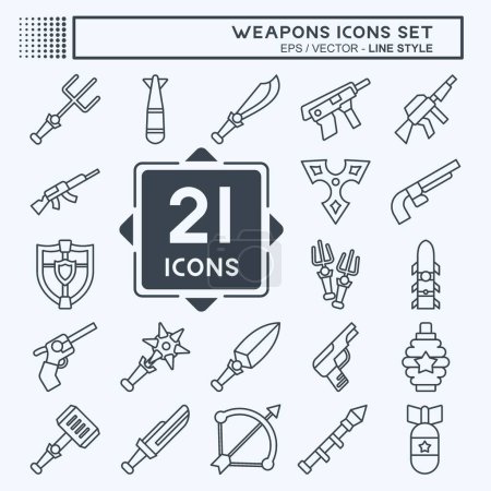 Icon Set Weapons. related toTools of War symbol. line style. simple design editable. simple illustration