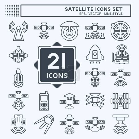 Icon Set Satellite vorhanden. im Zusammenhang mit dem Space-Symbol. Linienstil. einfaches Design editierbar. Einfache Illustration