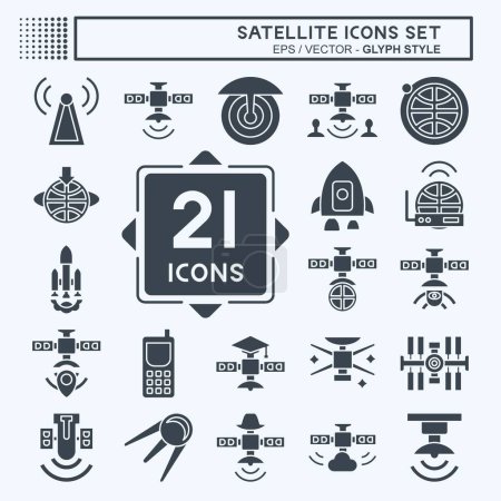 Icon Set Satellite vorhanden. im Zusammenhang mit dem Space-Symbol. Glyphen-Stil. einfaches Design editierbar. Einfache Illustration