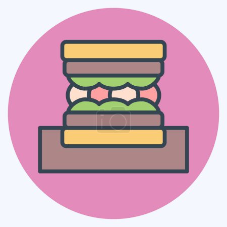 Symbolbild Sandwich. mit Picknick-Symbol verwandt. Farbe Mate-Stil. einfaches Design editierbar. Einfache Illustration