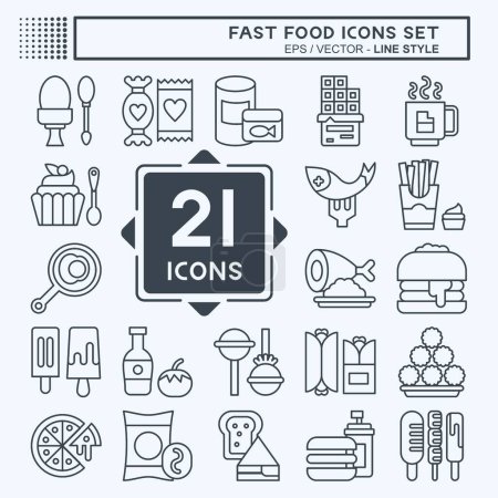 Icon Set Fast Food vorhanden. mit Restaurant-Symbol verwandt. Linienstil. einfaches Design editierbar. Einfache Illustration