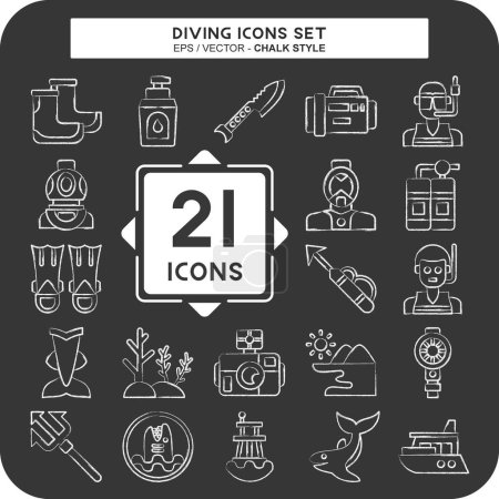 Illustration for Icon Set Diving. related to Sea symbol. chalk Style. simple design illustration - Royalty Free Image