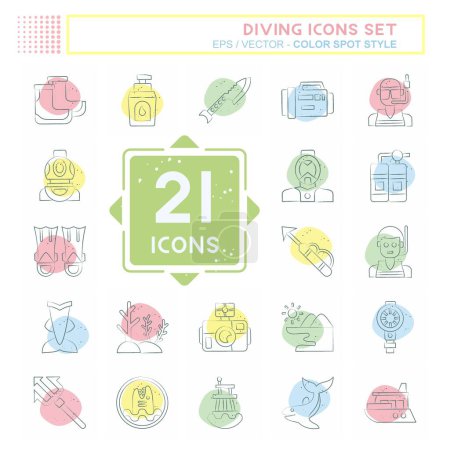Icon Set Diving. related to Sea symbol. Color Spot Style. simple design illustration